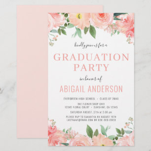 2023 Coral Peach Floral Grad Einladung zum Haushal
