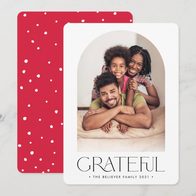 2023 FAMILY FOTO Minimalist arch GRATEFUL red Ankündigung (Vorne/Hinten)