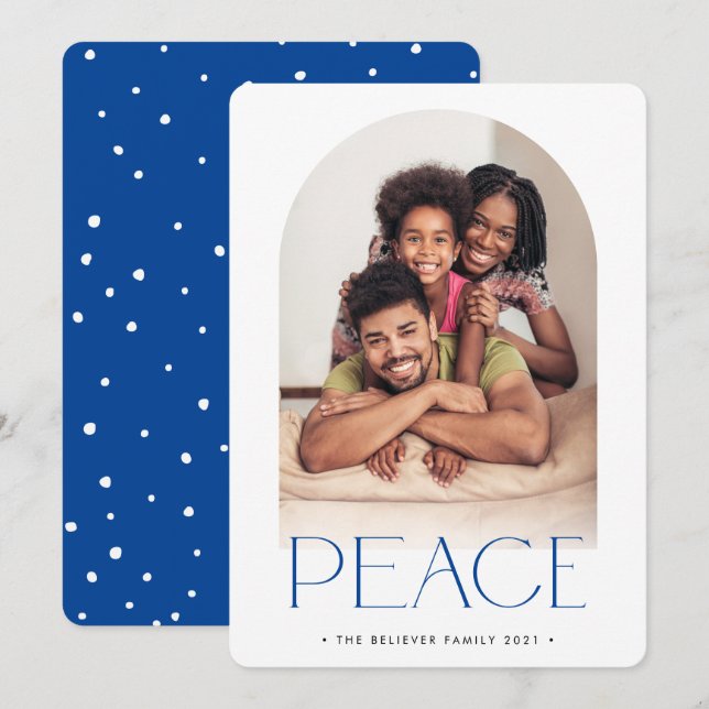 2023 FAMILY FOTO Minimalistischer Bogen PEACE blue Ankündigung (Vorne/Hinten)