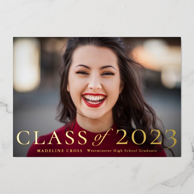 2023 Foto Abschluss Gold Folieneinladung (Vorderseite)