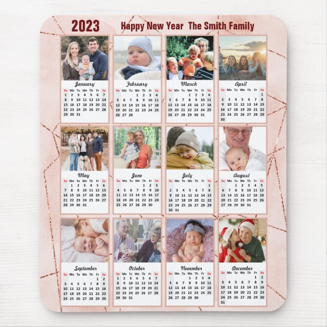 2023 Foto der 12-Familie Moderne Rose Gold Mousepad (Vorne)