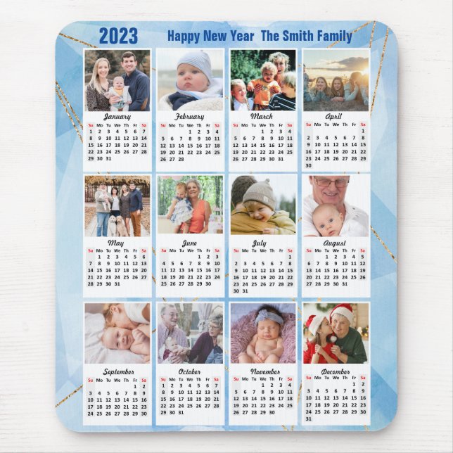 2023 Foto der 12-Familie Modernes Blue Einfach Mousepad (Vorne)