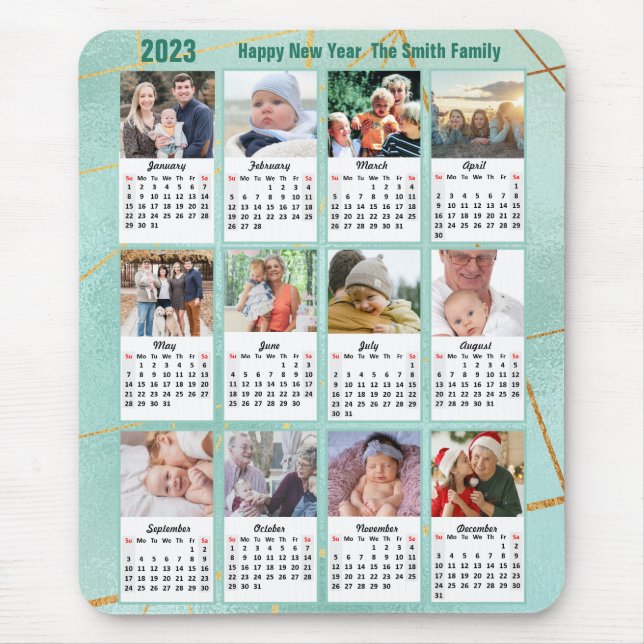 2023 Foto der 12-Familie Modernes Green Simple Mousepad (Vorne)
