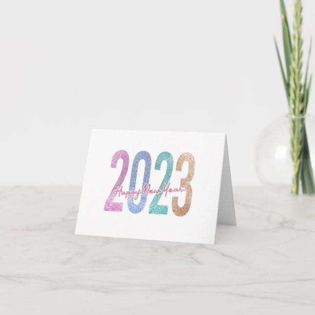 2023 Frohes neues Jahr mit farbenprächtigem Glitze Dankeskarte (Vorderseite)