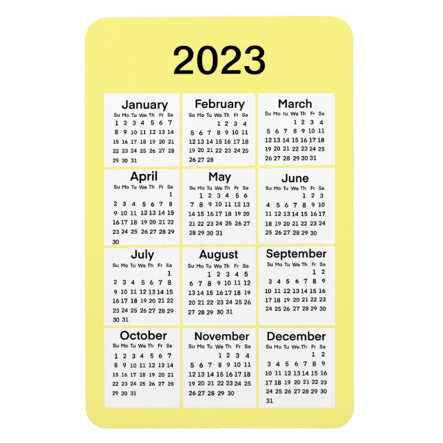 2023 Gelbes Mini-Kalender-Magnet Magnet (Vertikal)