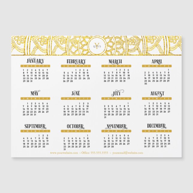 2023 Gold Lotus Monogram Business Calendar Magnetkarte (Vorderseite)