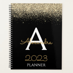 2023 Gold  schwarzes Glitter-Monogramm Moderne Lux Planer