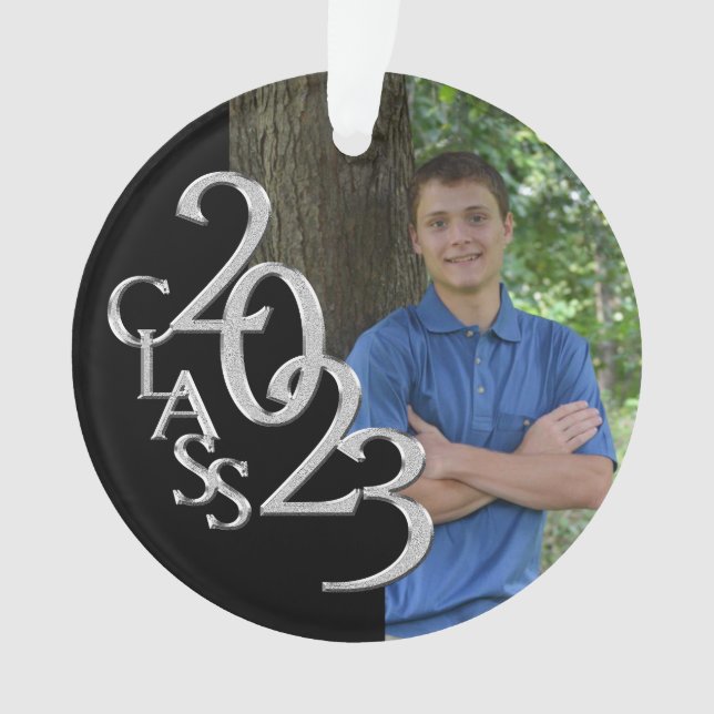 2023 Grad Foto der Black and Silver Class Ornament (Vorderseite)
