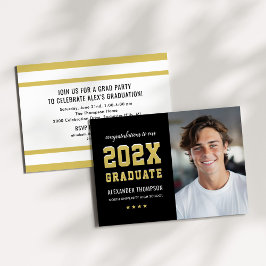 2023 Graduate Black Gold Graduation Party Foto Einladung