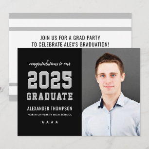 2023 Graduate Black Gray Graduation Party Foto Einladung