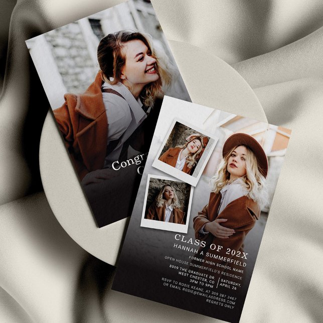 2023 Graduation Party 4 Photos Modern Grad Einladung (Graduation 2024 Open House Party Photo Collage Invitation)