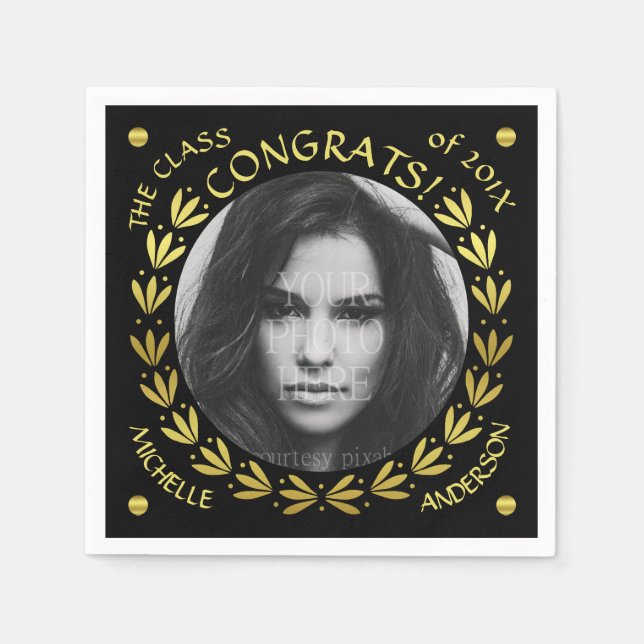 2023 Graduierungsparty Gold Black Laurel Wreath Serviette (Vorderseite)