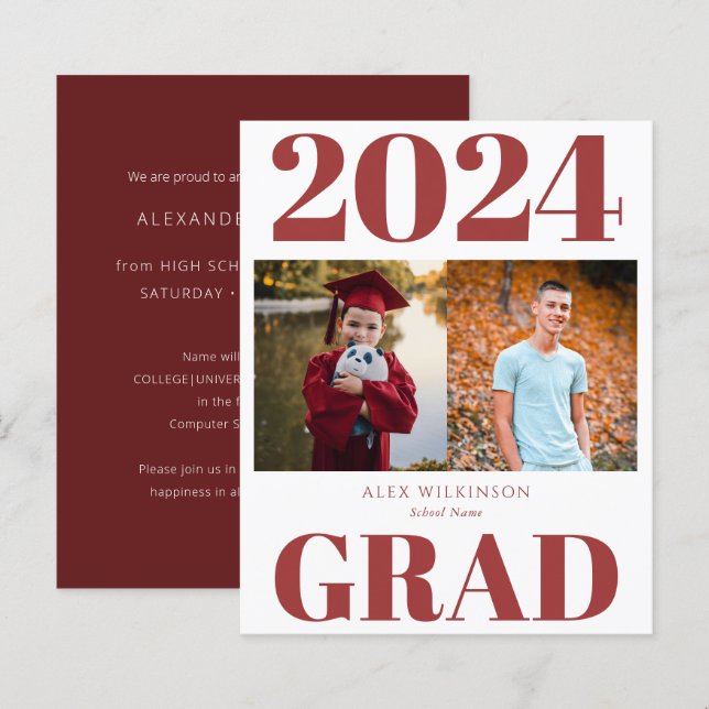 2023 HAUSHALTSPLAN Red Modern 2 Foto Grad Ankündig (Vorne/Hinten)