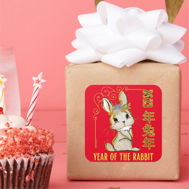 2023 JAHR DER RABBIT chinesischen Geschenkidee Neu Quadratischer Aufkleber (Party)