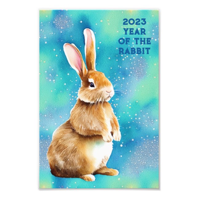 2023 Jahr des Kaninchens, Apple Green & Azure Blue Fotodruck (Vorne)