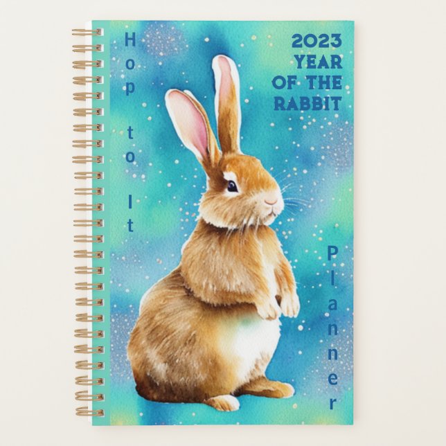 2023 Jahr des Kaninchens, Apple Green & Azure Blue Planer (Vorderseite)