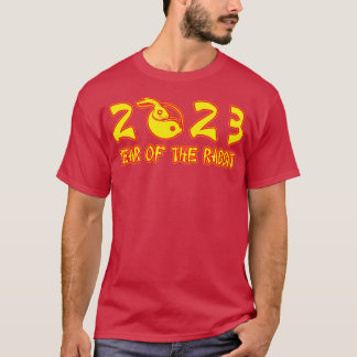 2023 Jahr des neongelben Kaninchentextes T-Shirt