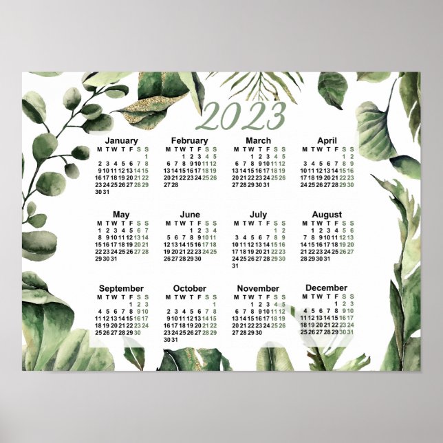 2023 Jährlicher Kalender, Aquarellkalender, Montag Poster (Vorne)