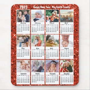 2023 Kalender 12 Foto Familie Moderner Roter Glitz Mousepad