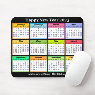 2023 Kalender Benutzerdefinierter Text Schwarz Min Mousepad