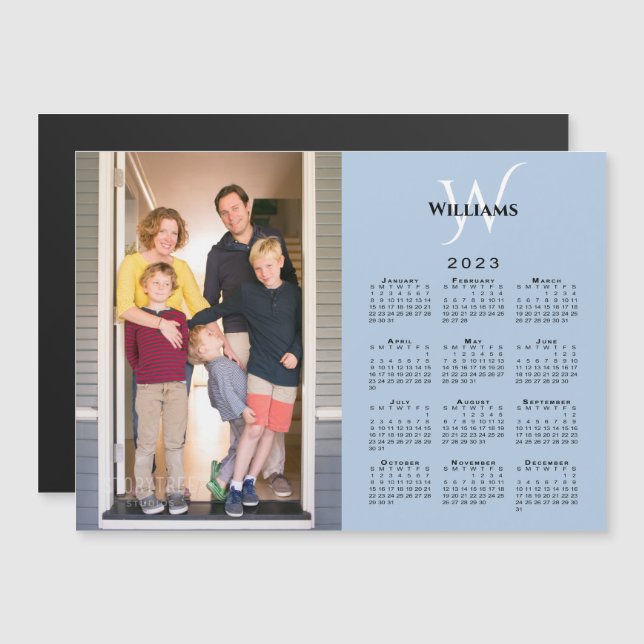 2023 Kalender Benutzerdefiniertes Foto Monogram Bl Magnetkarte (Vorne/Hinten)