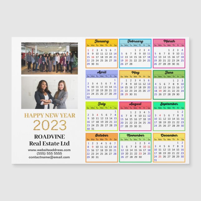 2023 Kalender Business 2 Foto Modernes Gold Magnet (Vorderseite)