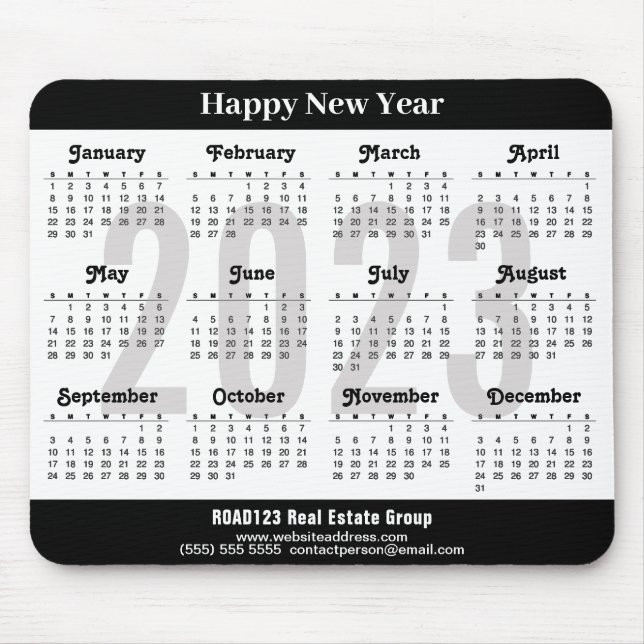 2023 Kalender Business Modernes Schwarz-weiß Einfa Mousepad (Vorne)