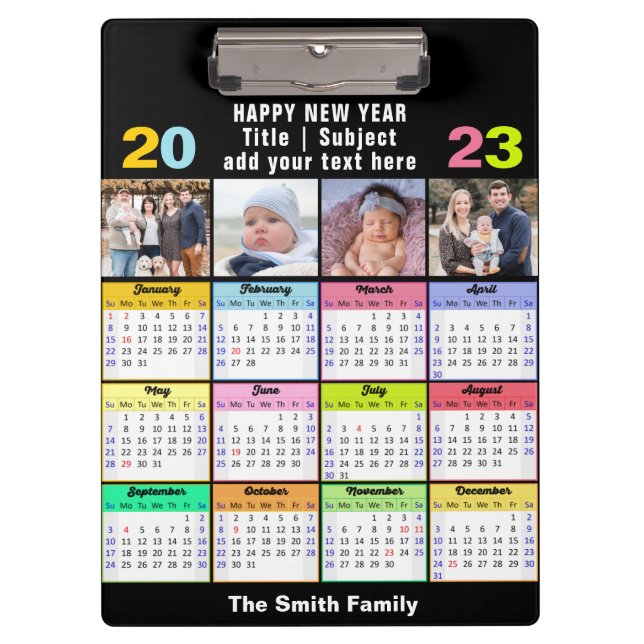 2023 Kalender Custom Family 4 Foto Modern Klemmbrett (Vorderseite)
