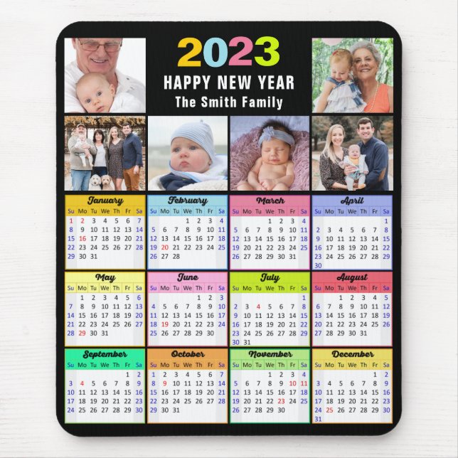 2023 Kalender Custom Family 6 Foto Modern Mousepad (Vorne)