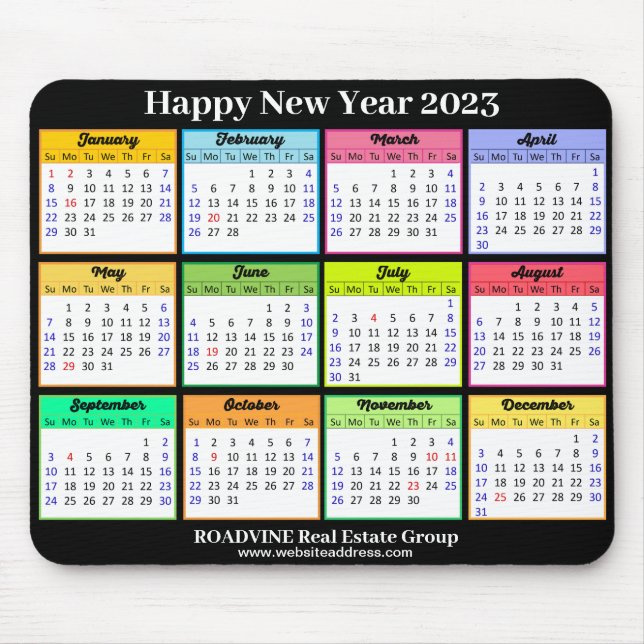 2023 Kalender Einfaches Schwarzes Skript-Geschäft Mousepad (Vorne)