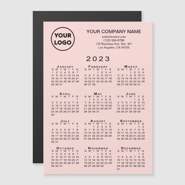 2023 Kalender Firmenlogo Text rosa Magnet (Vorne/Hinten)