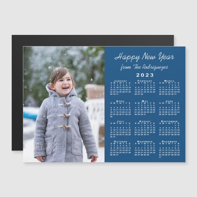 2023 Kalender Foto Frohes neues Jahr Blue Magnet (Vorne/Hinten)