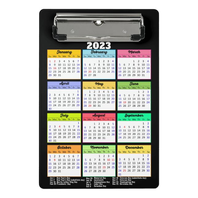 2023 Kalender mit öffentlichen Feiertagen Moderne Mini Klemmbrett (Vorderseite)