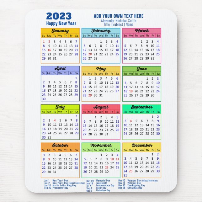 2023 Kalender mit Public Holidays Modern Blue Mousepad (Vorne)