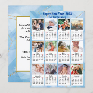 2023 Kalender Moderne 12 Foto Blue Gold Feiertagskarte