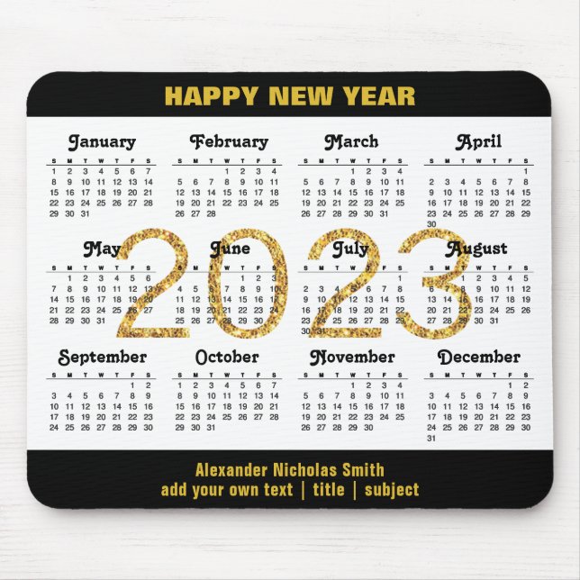 2023 Kalender Modernes Schwarzes Script Minimalist Mousepad (Vorne)