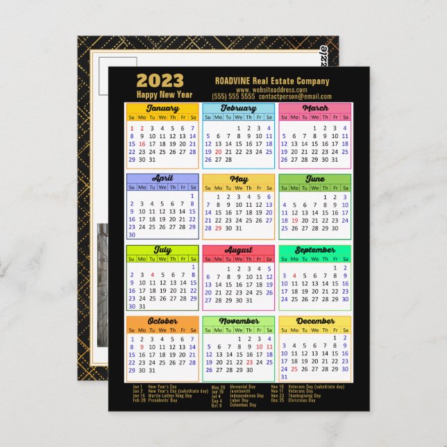 2023 Kalender Modernes Script Einfaches Business-F Postkarte (Vorne/Hinten)