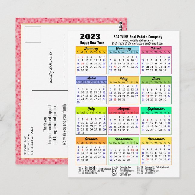 2023 Kalender Rosa Glitzer Modernes Drehbuch Postkarte (Vorne/Hinten)