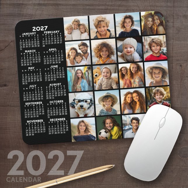 2023 Kalender - Schwarz der Collage aus 20 Fotos Mousepad (2027 Calendar Mousepad)