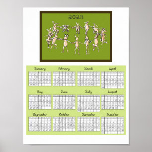2023 Kalender Stoff Schrift Hasen Tanzend Poster