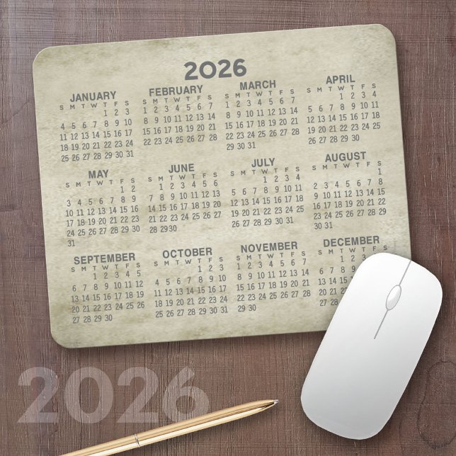 2023 Kalender - traditionelles Pergament Gold grau Mousepad (2026 Calendar Mousepad)