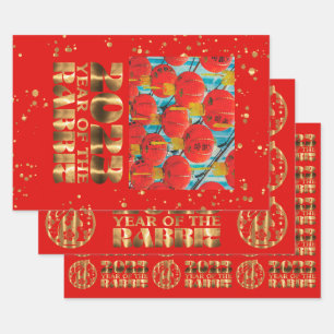 2023 Kaninchen Red Gold Happy Chinesisch Neues Jah Geschenkpapier Set