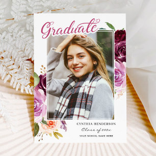 2023 Modern Graduate Purple Floral Girl Graduation Ankündigung