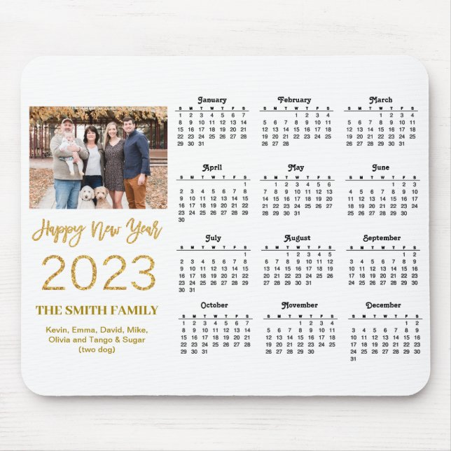 2023 Moderner Gold Glitzer Script Foto Calendar Mousepad (Vorne)