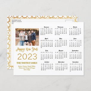 2023 Moderner Gold Glitzer Script Foto Calendar Postkarte