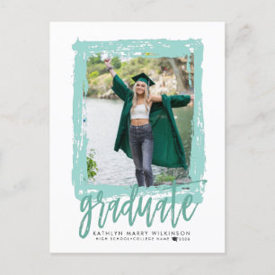 2023 Modernes Pinselskript Mint Green Foto Grad Ankündigungspostkarte