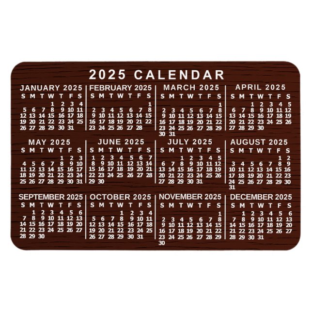 2023 Monatskalender Einfach Braunholzkörner Magnet (Horizontal)