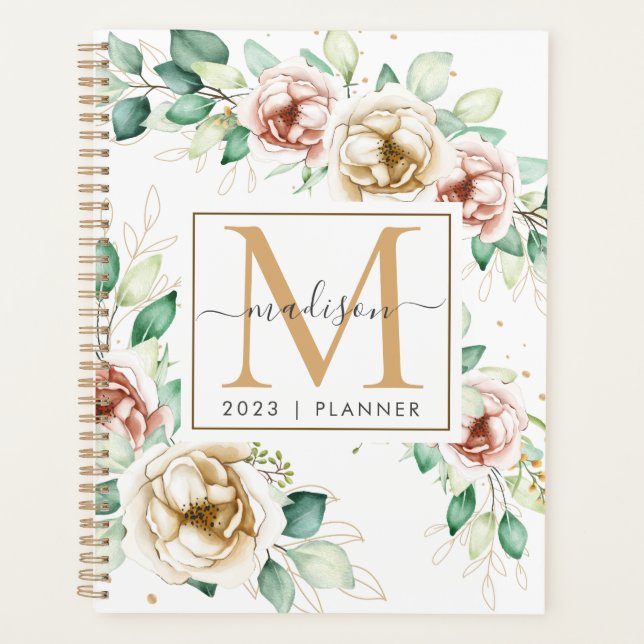 2023 Monogramm Aquarellfarben wöchentlich Planer (Vorderseite)
