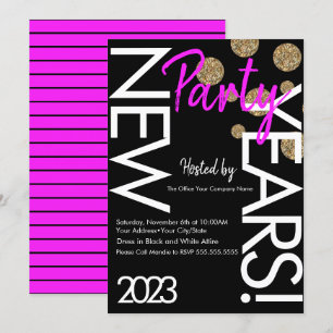 2023 Neon Silvesterparty Pink Weiße Typografie  Einladung