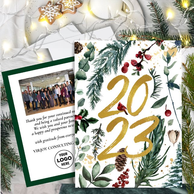 2023 Neujahr Business Foto Feierliche Kiefernstras Postkarte (Von Creator hochgeladen)